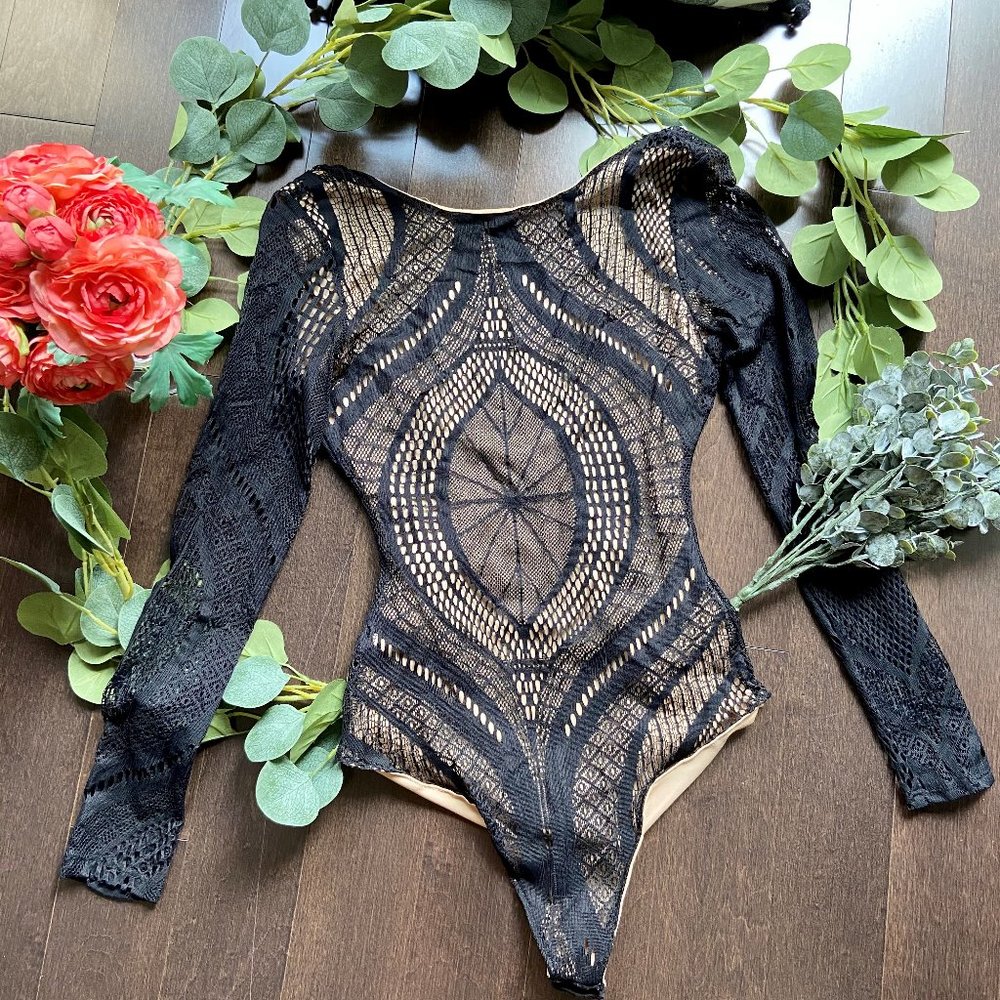 Windsor Black and Nude Lace Bodysuit